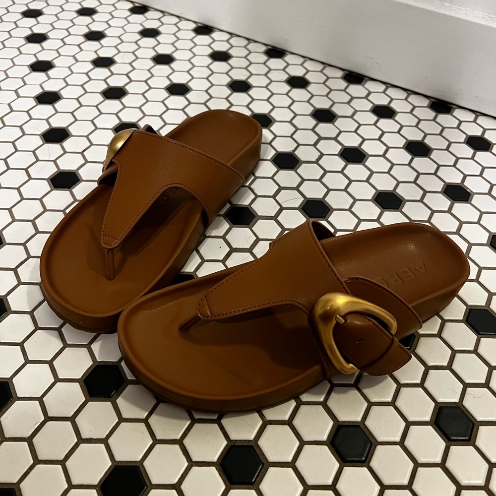 AEROSOLES Brown and Gold Sandals with Comfort Fit - Picture 2 of 5